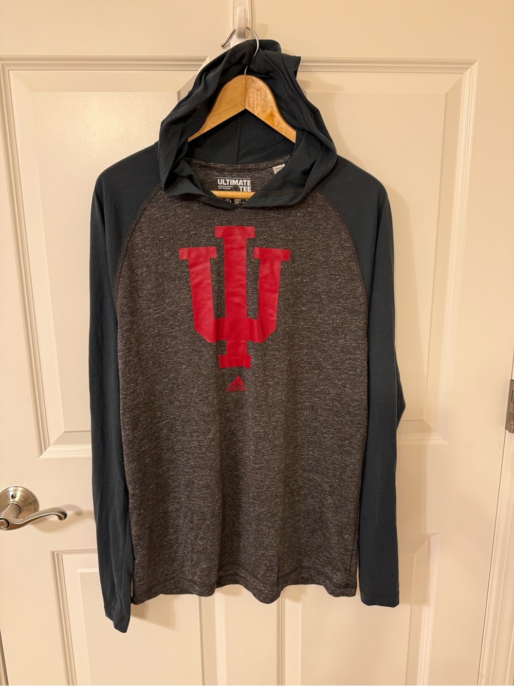 Adidas Ultimate Tee Indiana University Hoosiers Lightweight Hoodie Men's L EUC